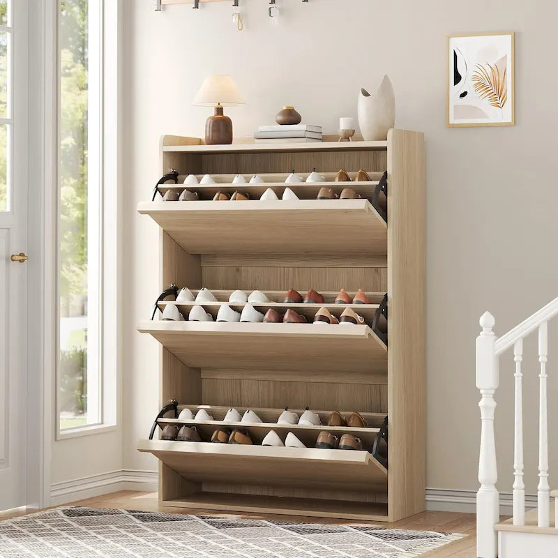 Zapatero con cajones abatibles 3/2/4, mueble moderno para zapatos de entrada, zapatero organizador de madera