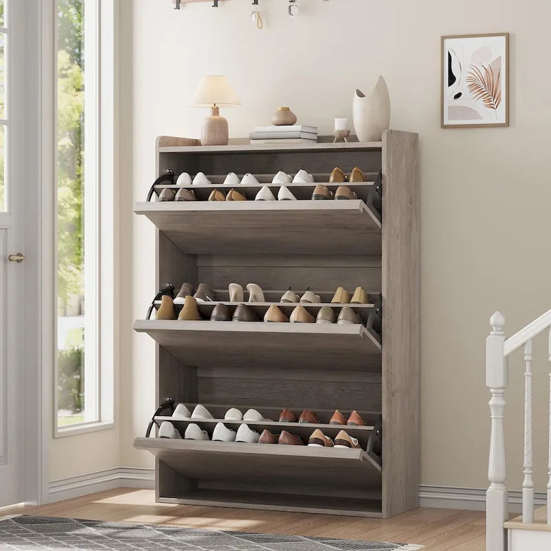 Zapatero con cajones abatibles 3/2/4, mueble moderno para zapatos de entrada, zapatero organizador de madera