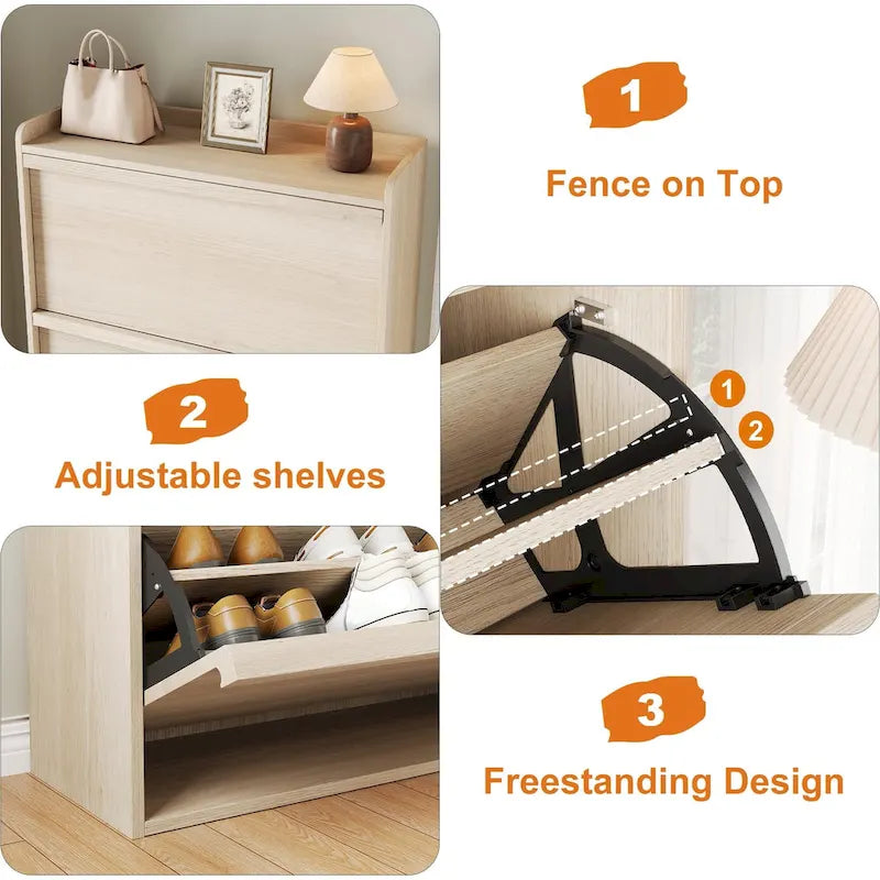 Zapatero con cajones abatibles 3/2/4, mueble moderno para zapatos de entrada, zapatero organizador de madera