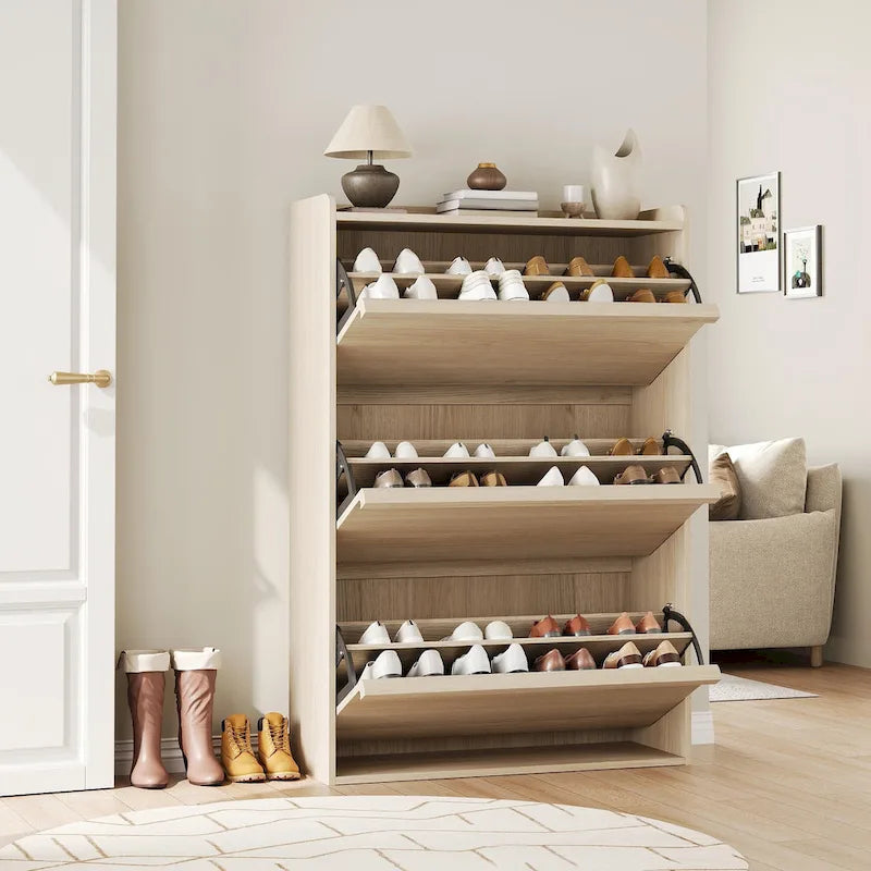 Zapatero con cajones abatibles 3/2/4, mueble moderno para zapatos de entrada, zapatero organizador de madera