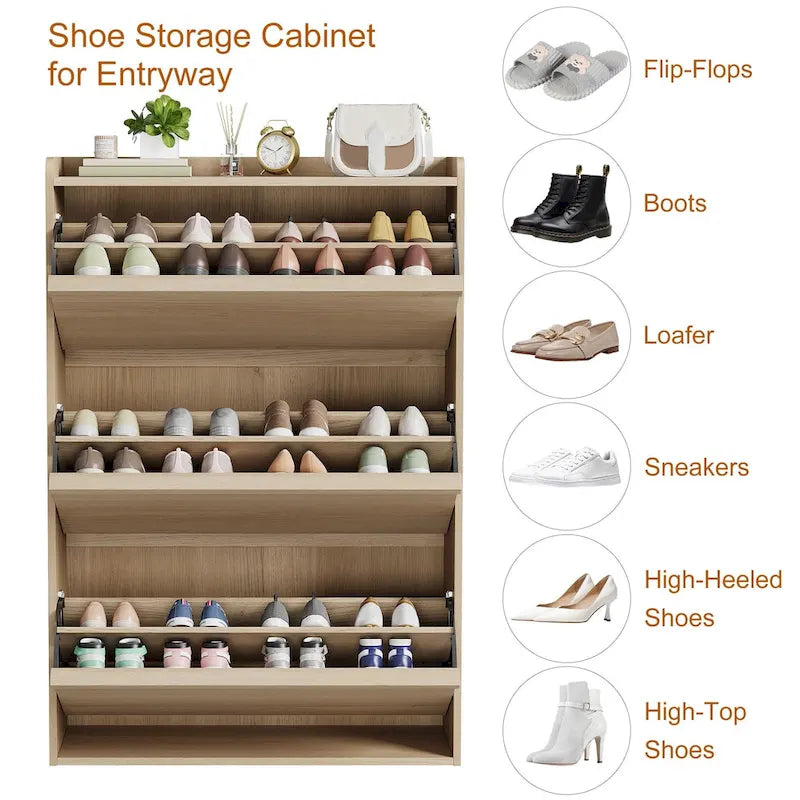 Zapatero con cajones abatibles 3/2/4, mueble moderno para zapatos de entrada, zapatero organizador de madera