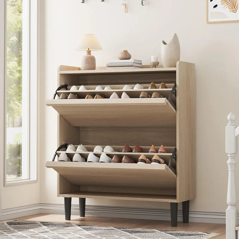 Zapatero con cajones abatibles 3/2/4, mueble moderno para zapatos de entrada, zapatero organizador de madera