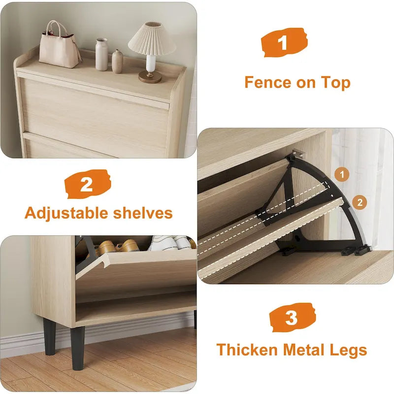 Zapatero con cajones abatibles 3/2/4, mueble moderno para zapatos de entrada, zapatero organizador de madera