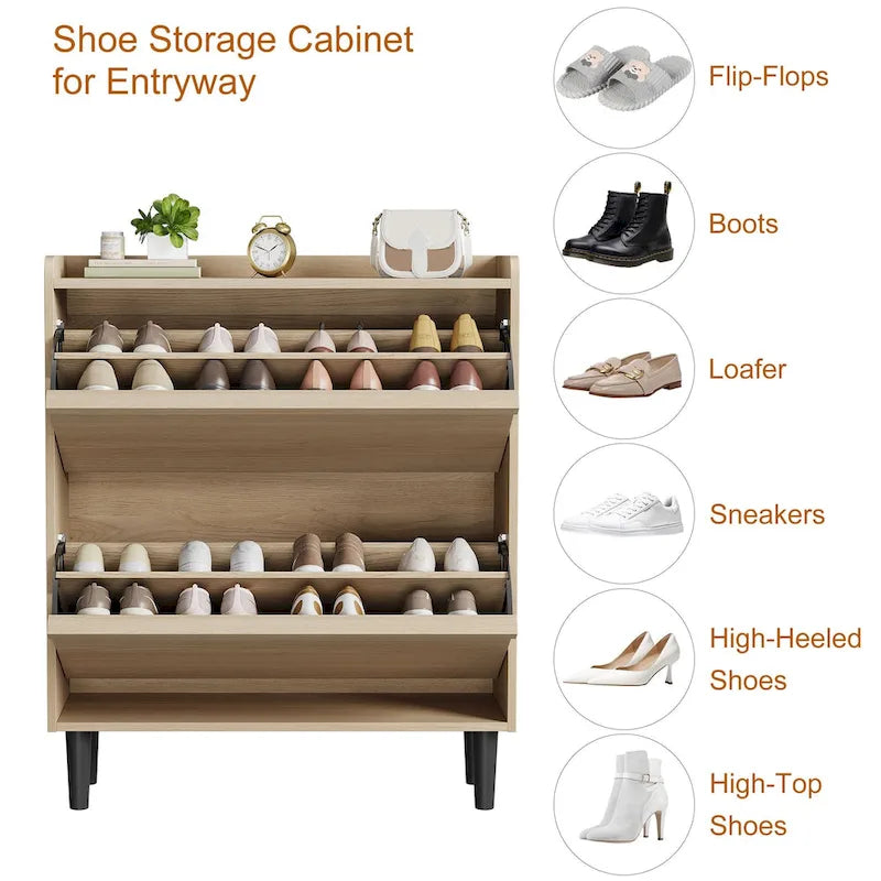 Zapatero con cajones abatibles 3/2/4, mueble moderno para zapatos de entrada, zapatero organizador de madera