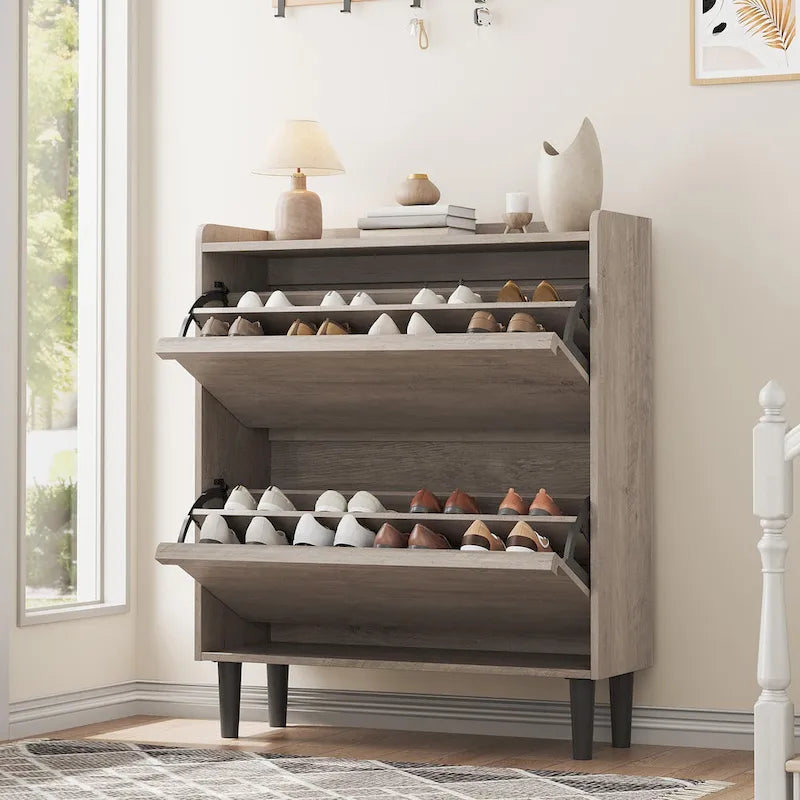 Zapatero con cajones abatibles 3/2/4, mueble moderno para zapatos de entrada, zapatero organizador de madera