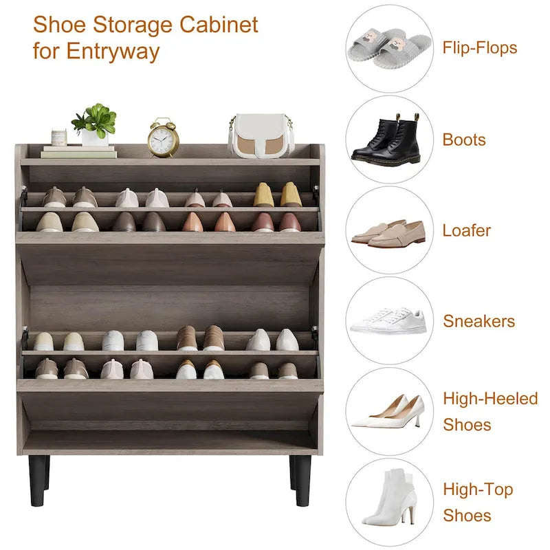Zapatero con cajones abatibles 3/2/4, mueble moderno para zapatos de entrada, zapatero organizador de madera
