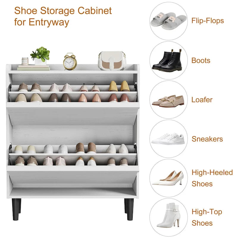 Zapatero con cajones abatibles 3/2/4, mueble moderno para zapatos de entrada, zapatero organizador de madera