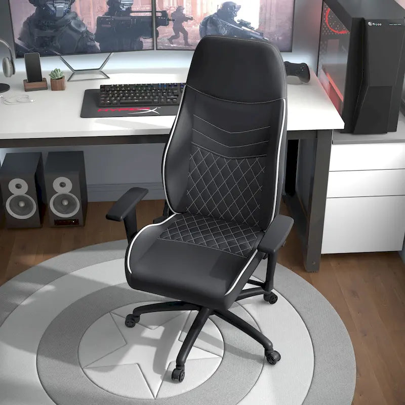 Sillón reclinable de videojuegos de piel sintética negra