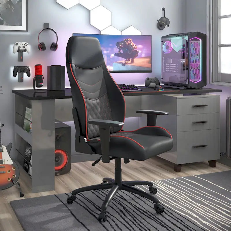 Sillón reclinable de videojuegos de piel sintética negra