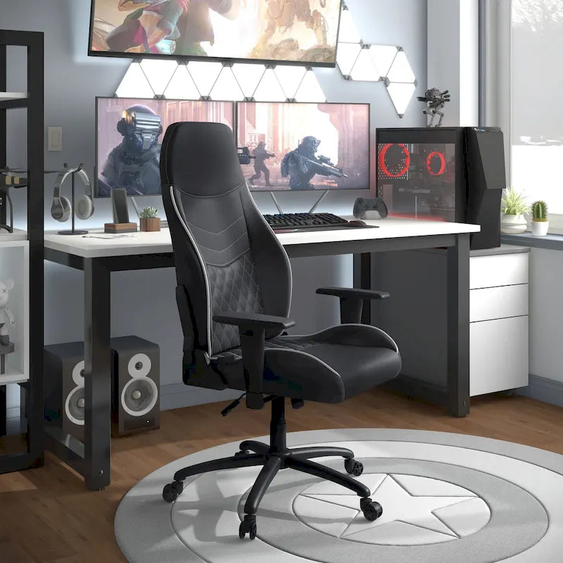 Sillón reclinable de videojuegos de piel sintética negra
