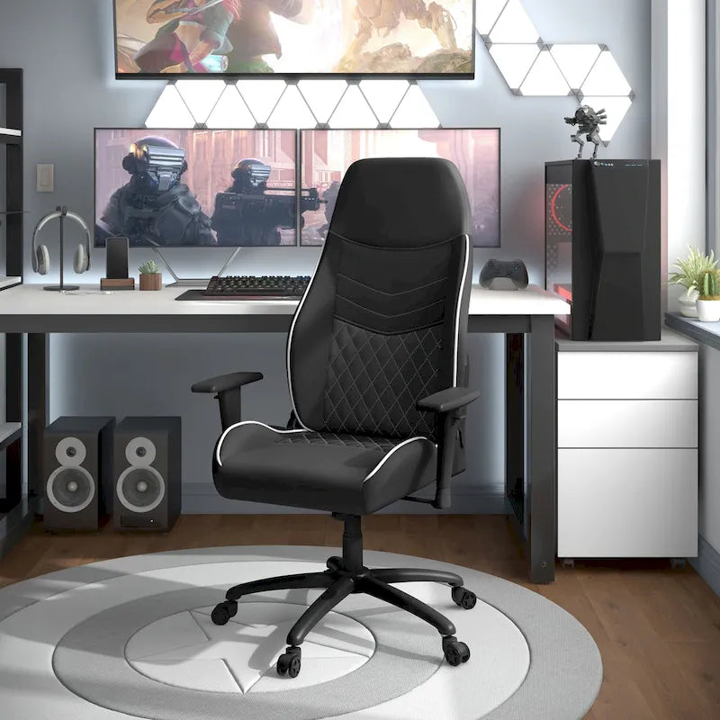 Sillón reclinable de videojuegos de piel sintética negra