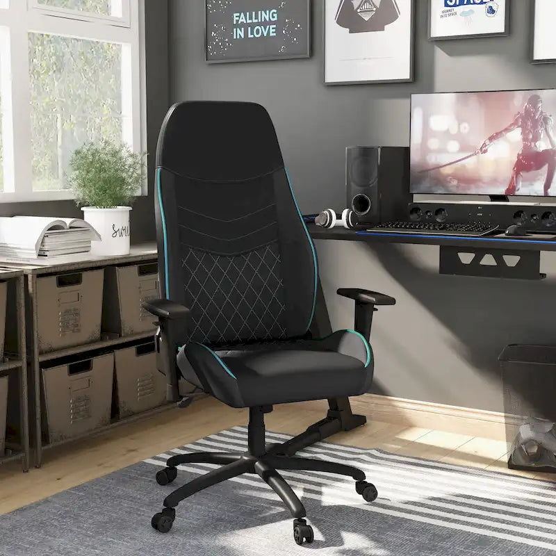 Sillón reclinable de videojuegos de piel sintética negra
