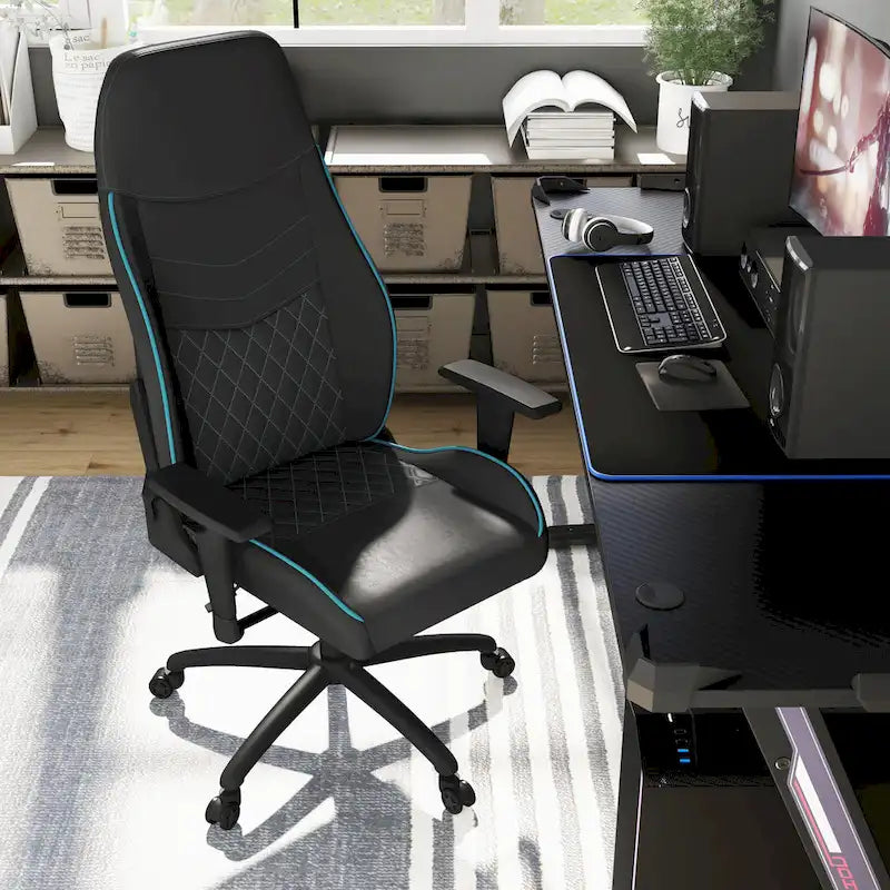 Sillón reclinable de videojuegos de piel sintética negra