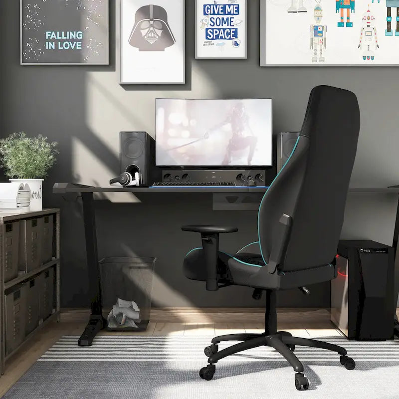 Sillón reclinable de videojuegos de piel sintética negra
