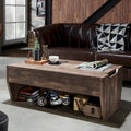 Mesa de centro rústica de madera de 41" con tapa elevable y estantes de almacenamiento