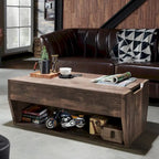Mesa de centro rústica de madera de 41" con tapa elevable y estantes de almacenamiento