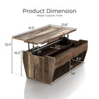 Mesa de centro rústica de madera de 41" con tapa elevable y estantes de almacenamiento