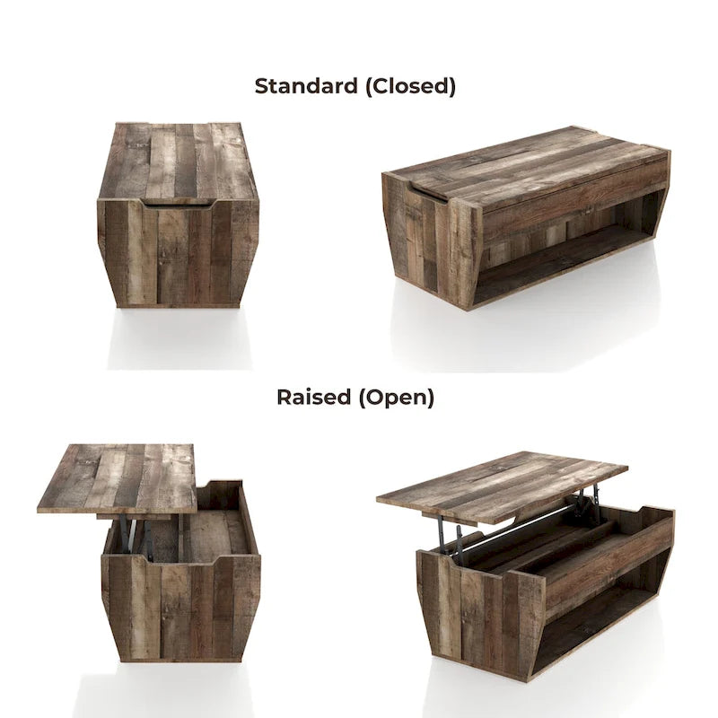 Mesa de centro rústica de madera de 41" con tapa elevable y estantes de almacenamiento