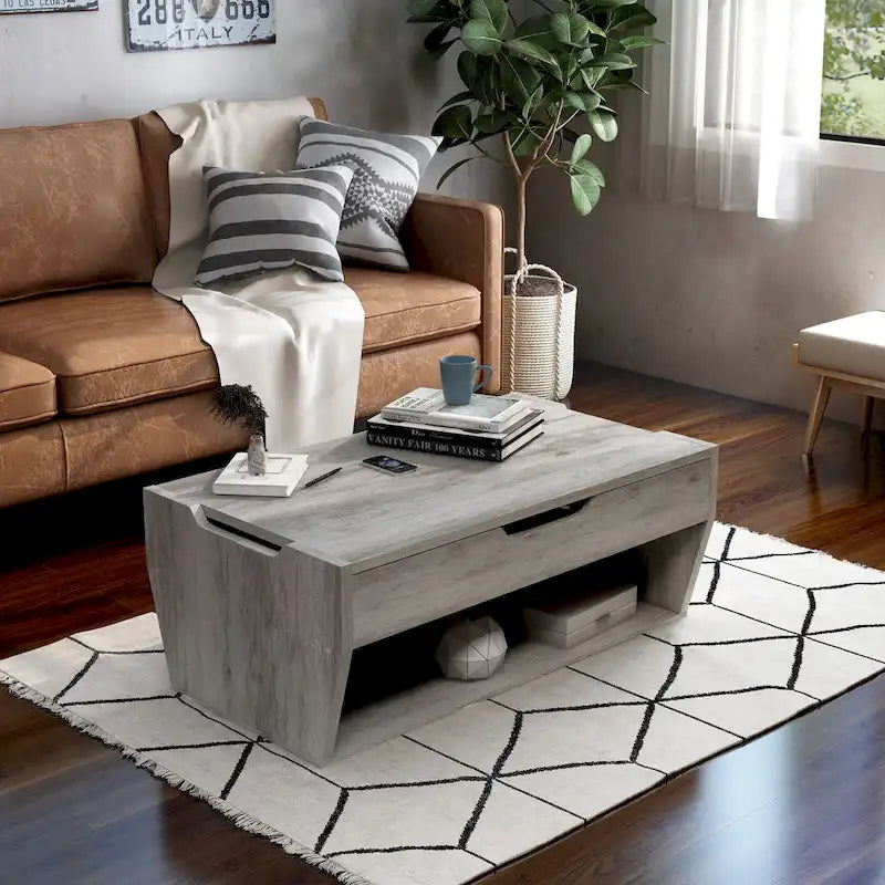 Mesa de centro rústica de madera de 41" con tapa elevable y estantes de almacenamiento