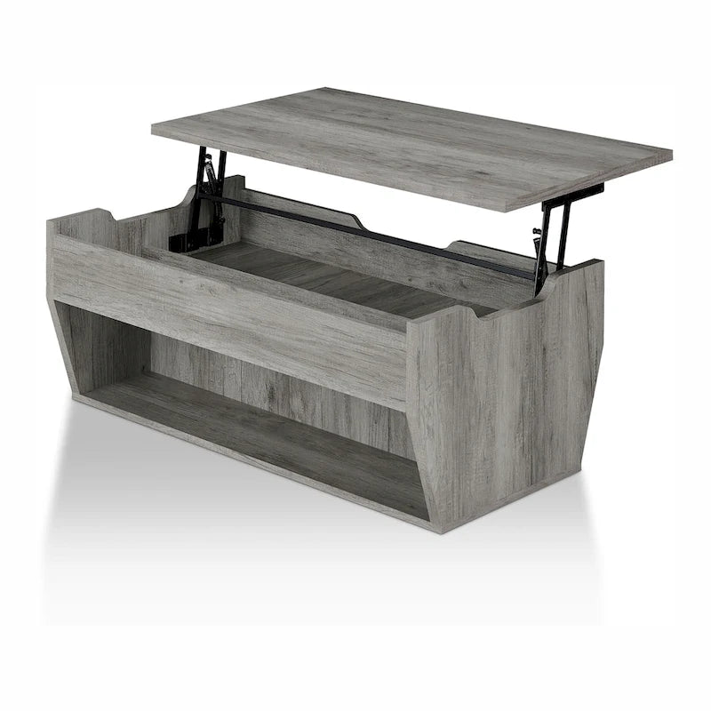 Mesa de centro rústica de madera de 41" con tapa elevable y estantes de almacenamiento