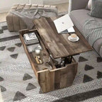 Mesa de centro rústica de madera de 41" con tapa elevable y estantes de almacenamiento