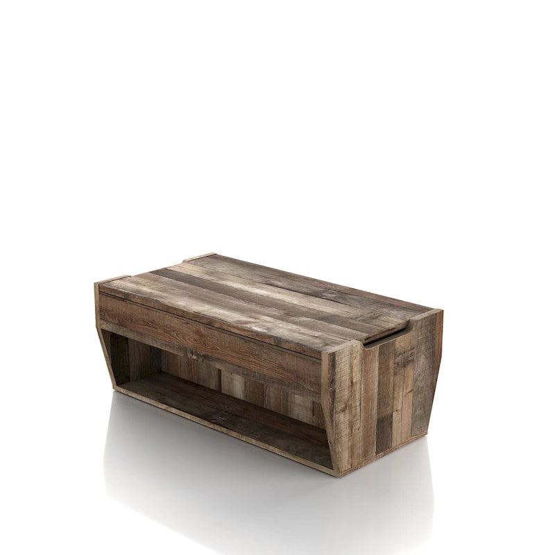 Mesa de centro rústica de madera de 41" con tapa elevable y estantes de almacenamiento