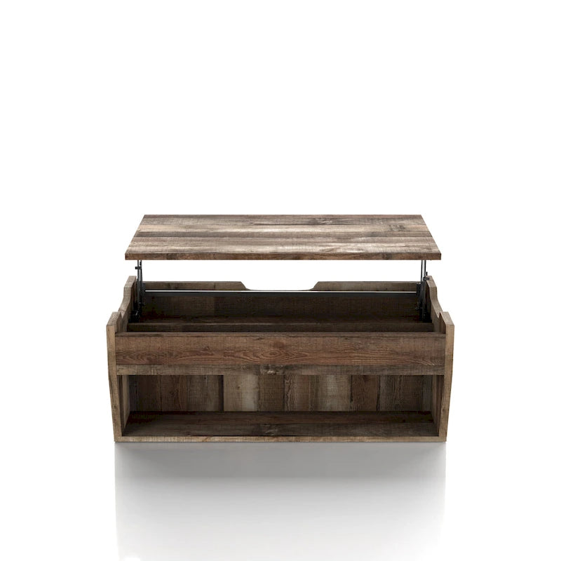 Mesa de centro rústica de madera de 41" con tapa elevable y estantes de almacenamiento