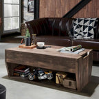 Mesa de centro rústica de madera de 41" con tapa elevable y estantes de almacenamiento