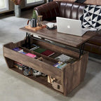 Mesa de centro rústica de madera de 41" con tapa elevable y estantes de almacenamiento
