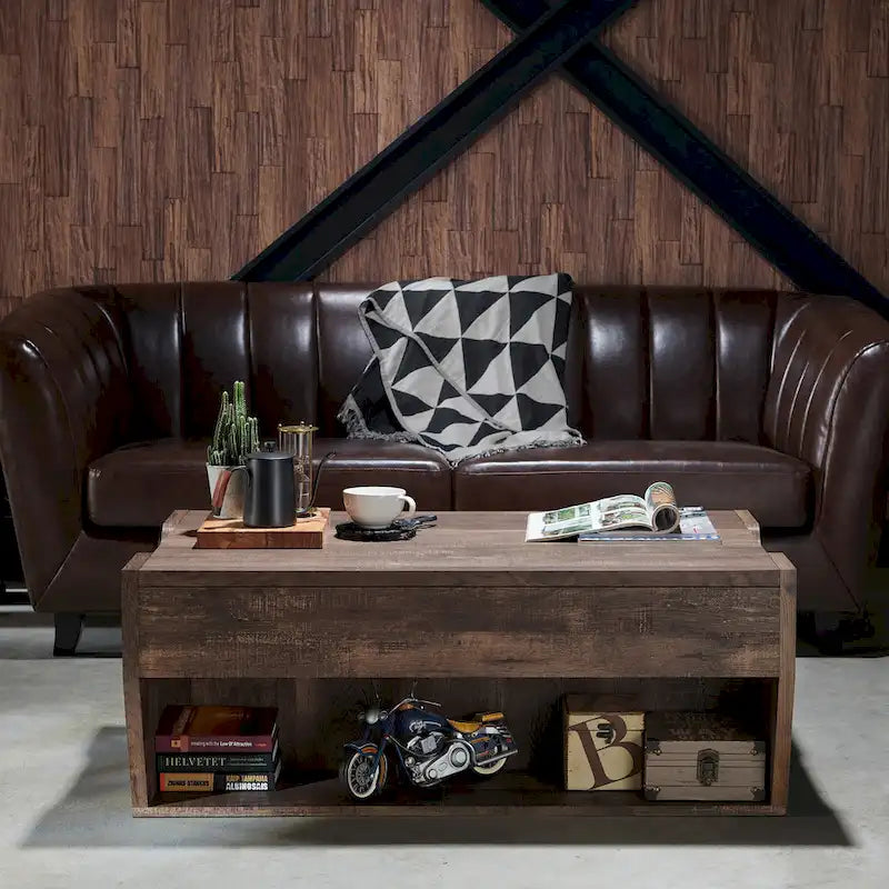 Mesa de centro rústica de madera de 41" con tapa elevable y estantes de almacenamiento