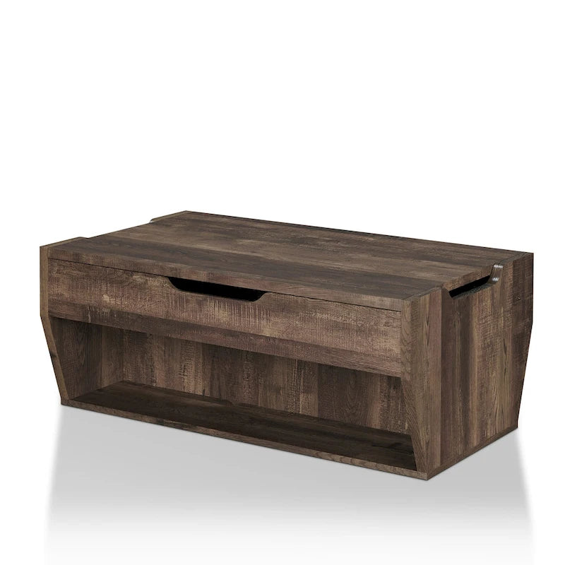Mesa de centro rústica de madera de 41" con tapa elevable y estantes de almacenamiento