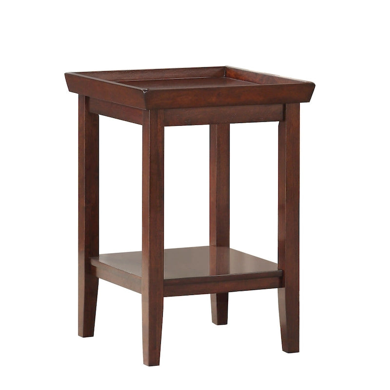 Mesa auxiliar tradicional de 3 niveles con estante y bordes elevados