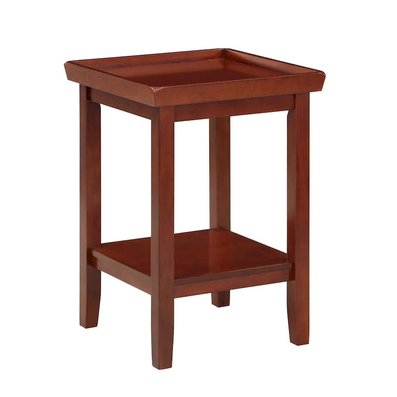 Mesa auxiliar tradicional de 3 niveles con estante y bordes elevados