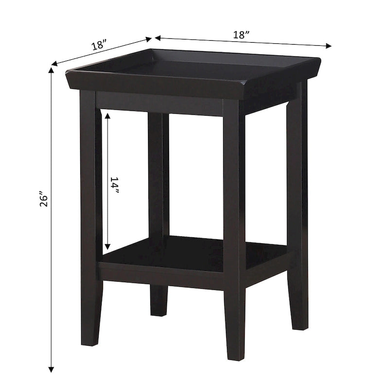 Mesa auxiliar tradicional de 3 niveles con estante y bordes elevados