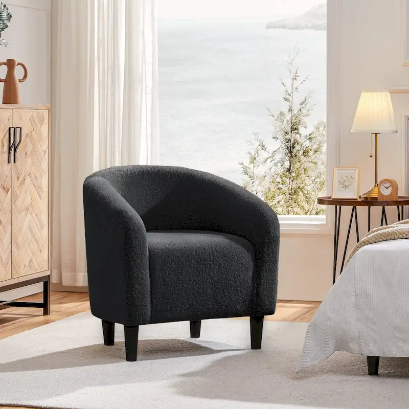 Sillón club tapizado con respaldo curvo para sala de estar