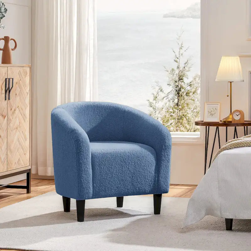 Sillón club tapizado con respaldo curvo para sala de estar