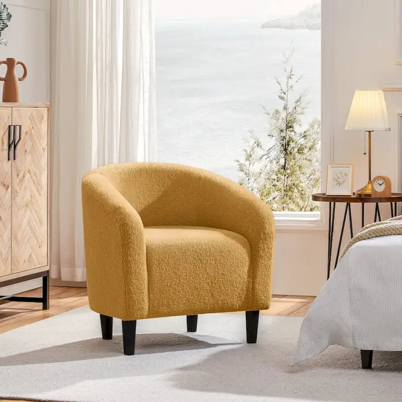 Sillón club tapizado con respaldo curvo para sala de estar