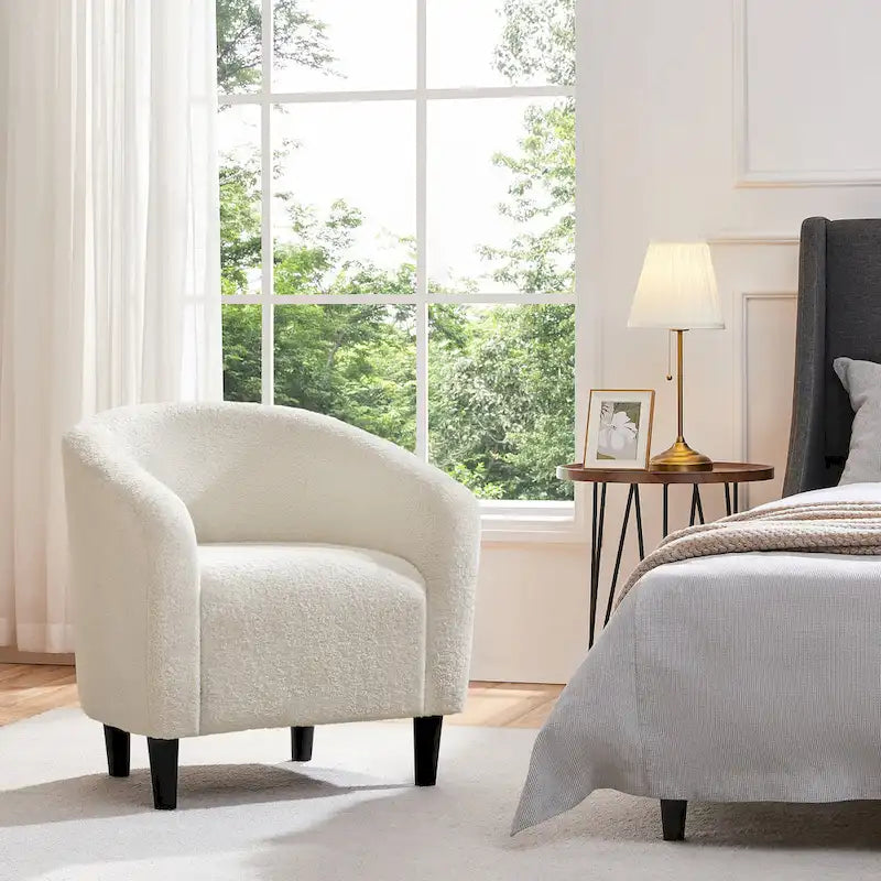 Sillón club tapizado con respaldo curvo para sala de estar