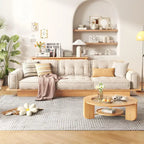 Sofá moderno tapizado en pana con estructura de madera maciza – Beige
