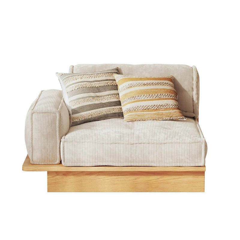 Sofá moderno tapizado en pana con estructura de madera maciza – Beige