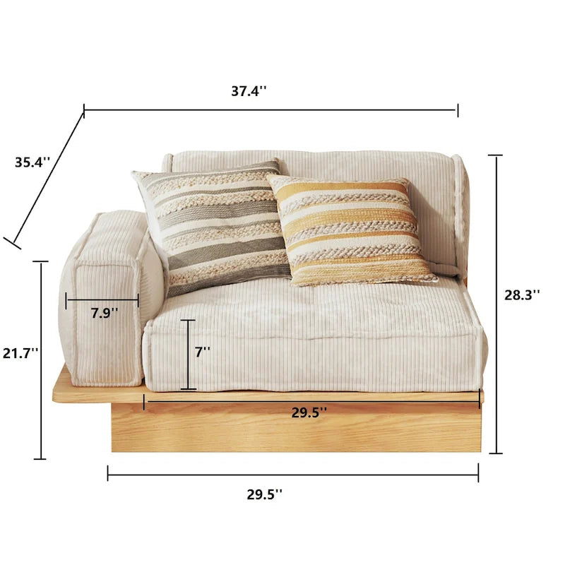 Sofá moderno tapizado en pana con estructura de madera maciza – Beige