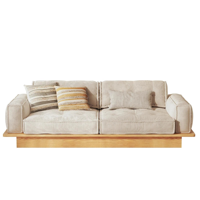 Sofá moderno tapizado en pana con estructura de madera maciza – Beige
