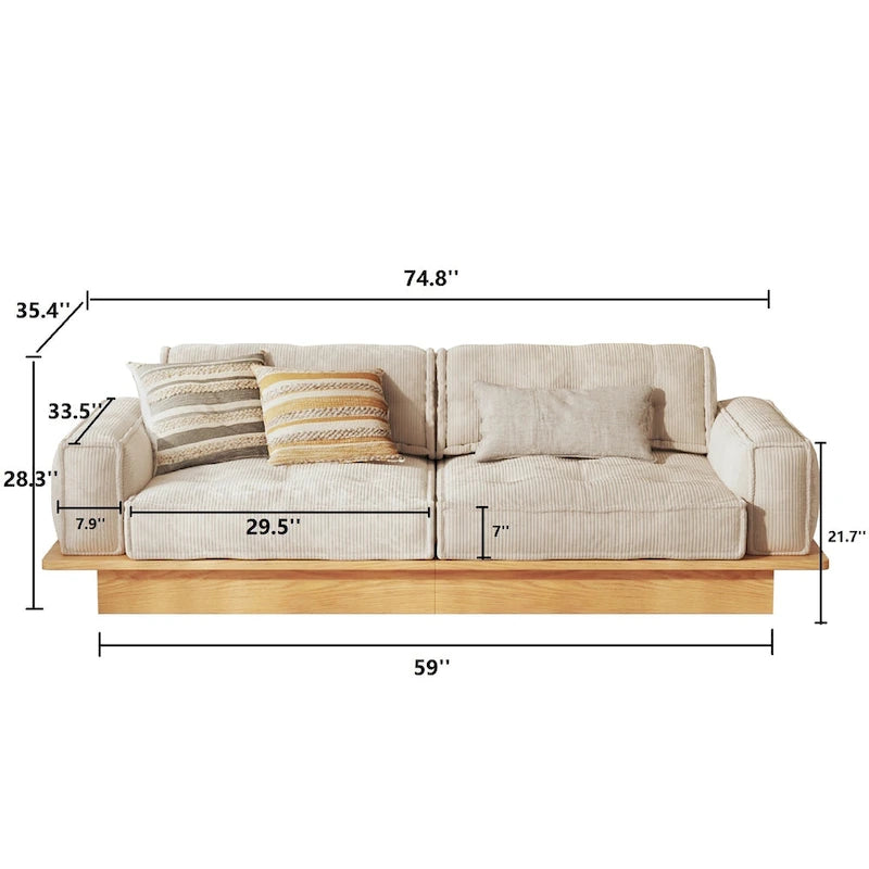 Sofá moderno tapizado en pana con estructura de madera maciza – Beige