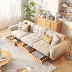 Sofá moderno tapizado en pana con estructura de madera maciza – Beige