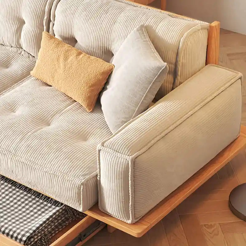 Sofá moderno tapizado en pana con estructura de madera maciza – Beige