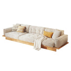 Sofá moderno tapizado en pana con estructura de madera maciza – Beige