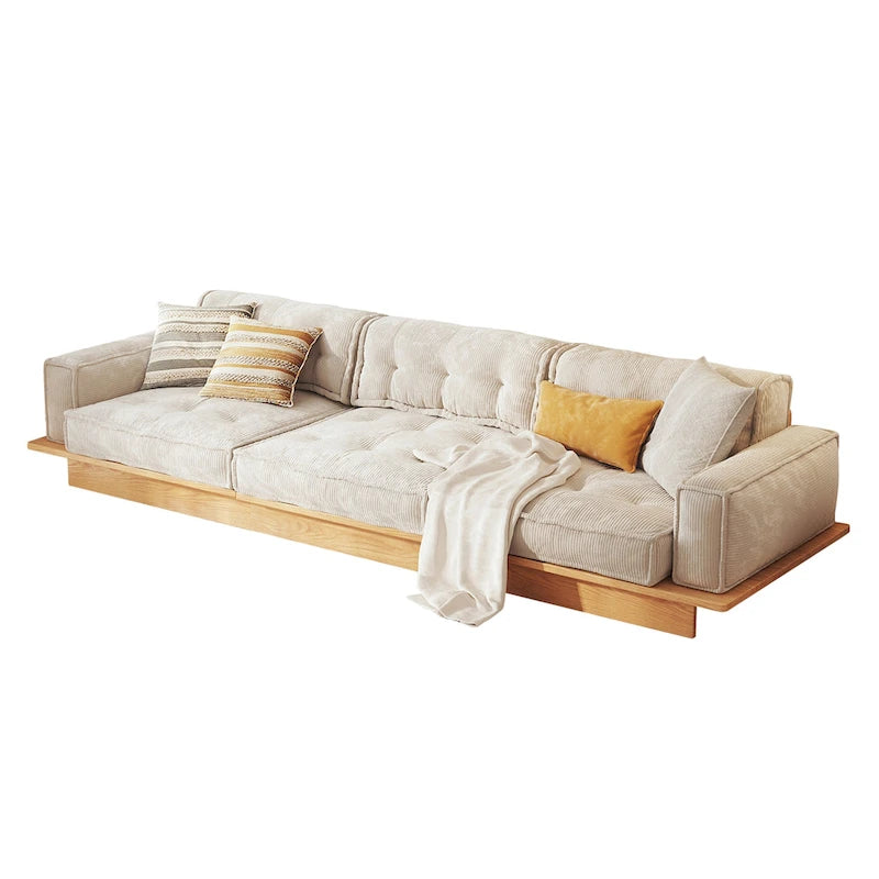 Sofá moderno tapizado en pana con estructura de madera maciza – Beige