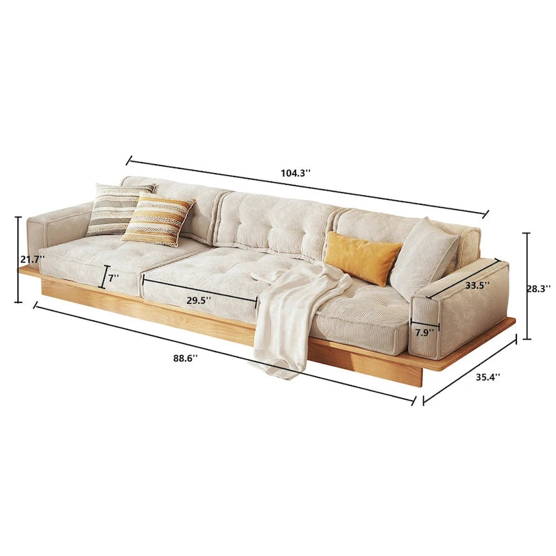 Sofá moderno tapizado en pana con estructura de madera maciza – Beige