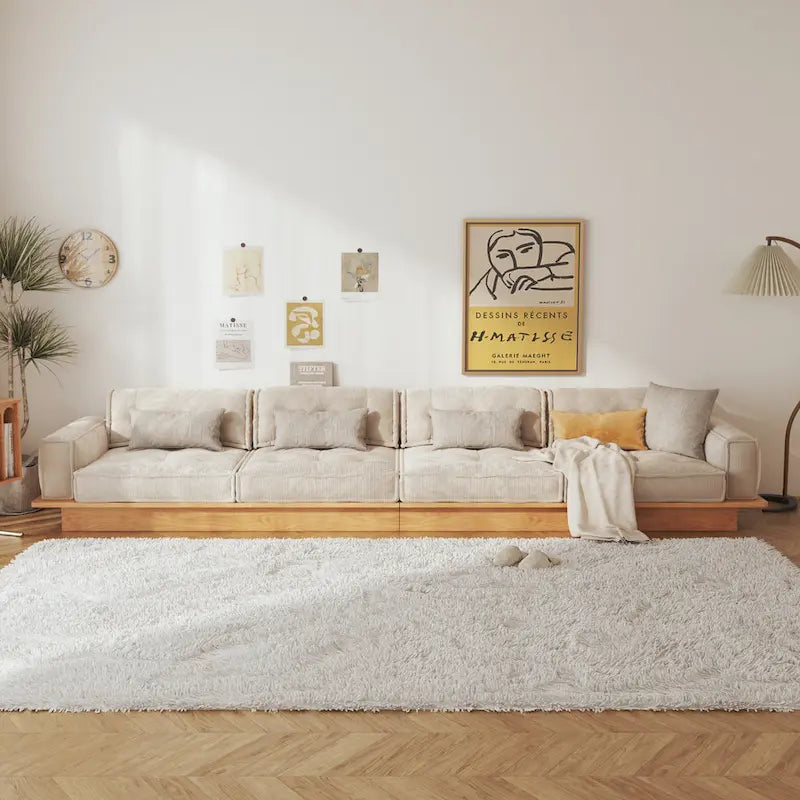 Sofá moderno tapizado en pana con estructura de madera maciza – Beige