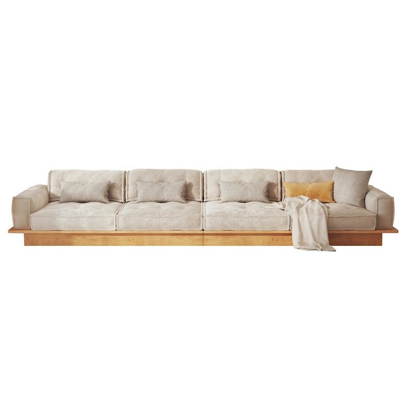 Sofá moderno tapizado en pana con estructura de madera maciza – Beige